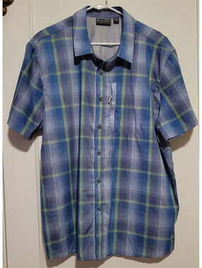 Free Country Shirt Men's XXL Blue Plaid Moisture Wicking Outdoor Sport Hiking